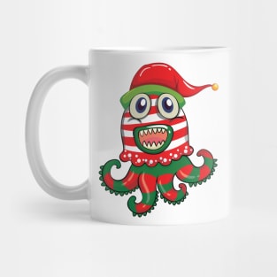 Christmas theme with monster in christmas hat Mug